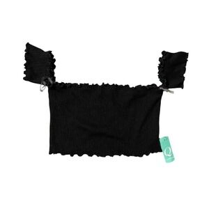 Better Be Womens Black Ribbed Off The Shoulder Crop Top Lettuce Trim Size‎ M NEW